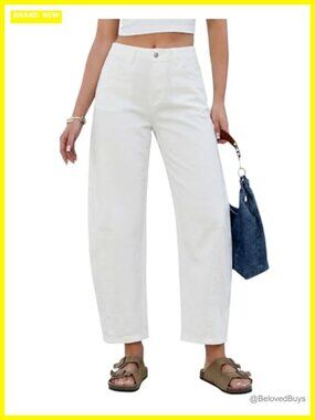 High Waisted Baggy Cropped Barrel Jeans with Side Seams Wide Leg Stretch Denim